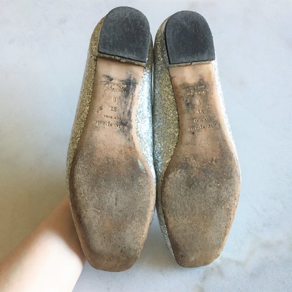 Kate Spade Norella silver glitter ballet flat shoe with crystal buckles - Picture 9 of 11